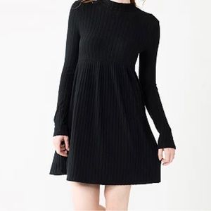 Black babydoll silhouette rib dress